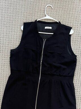 Calvin Klein Black Zip Front Sleeveless Dress Utility Pockets Mini